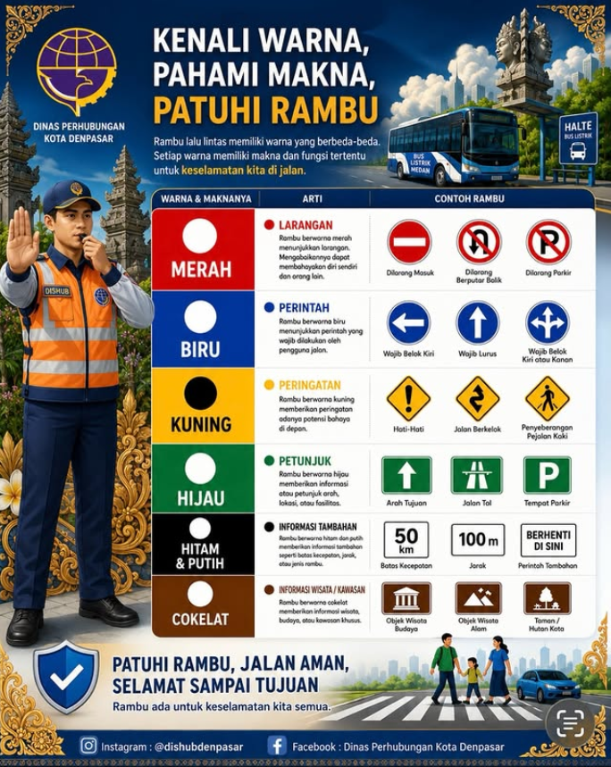 DISHUB KOTA DENPASAR EDUKASI MASYARAKAT LEWAT MAKNA WARNA RAMBU LALU LINTAS